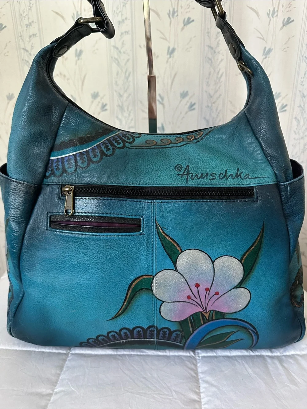 Anuschka Hand-Painted Floral Leather Shoulder Bag